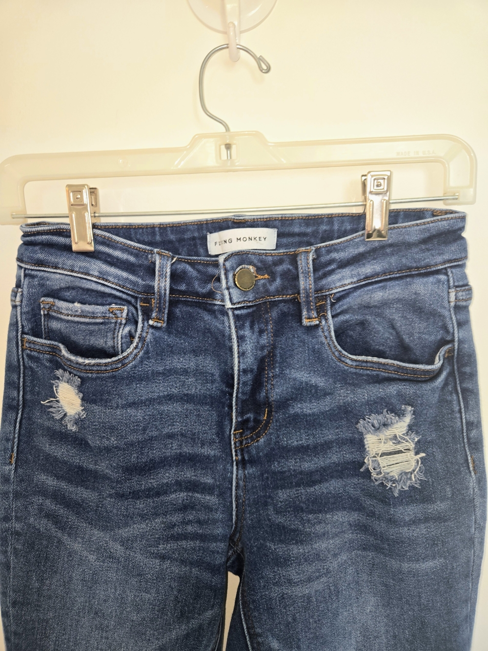 Flying Monkey Blue Distressed Skinny Jeans with Frayed Hem & Pockets Womens 27 - Picture 7 of 13